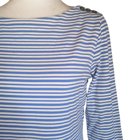 J. McLaughlin Wavesong Striped Print Button Shoulder 3/4 Sleeve Blouse Size XS - Picture 3 of 8